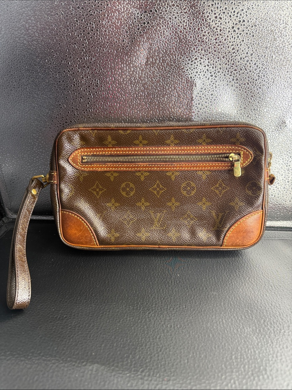 Louis Vuitton Monogram Canvas Wristlet in Brown and Tan Preloved vintage